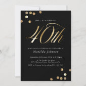 ミニマリスト黒金ゴールドサプライズ40th誕生日パーティー 招待状 (正面)