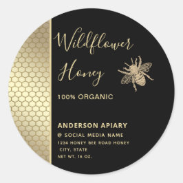 ミニマリスト黒金ゴールドハチミツバチミツバチ ラウンドシール