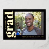 ミニマリスト黒金ゴールド写真卒業パーティー 箔招待状 (正面)