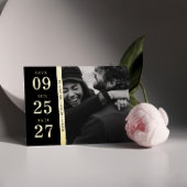 ミニマリスト黒金ゴールド写真結婚式の日付を保存 箔招待状