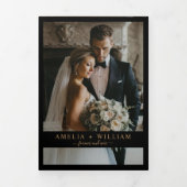 ミニマリスト黒金ゴールド写真QRコードRSVP 結婚's 三つ折り招待状 (カバー)