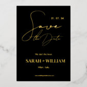 ミニマリスト黒金ゴールド書結婚道 箔招待状 (正面)