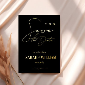 ミニマリスト黒金ゴールド書結婚道 箔招待状