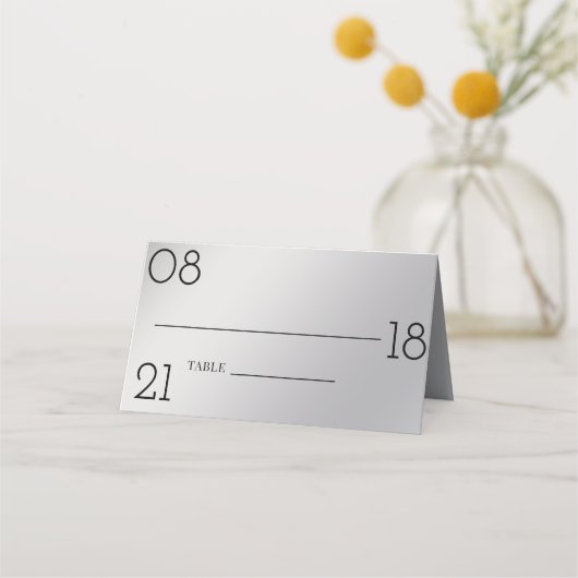 ミニマリスト黒銀結婚白 プレイスカード (正面)