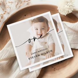 ミニマリスト1枚フォトファースト誕生日 スタンダードカクテルナプキン