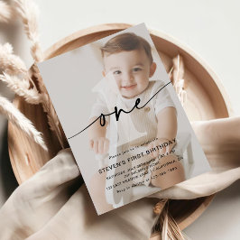 ミニマリスト1枚フォトファースト誕生日 招待状