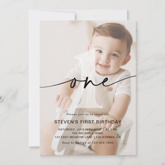 ミニマリスト1枚フォトファースト誕生日 招待状 (正面)