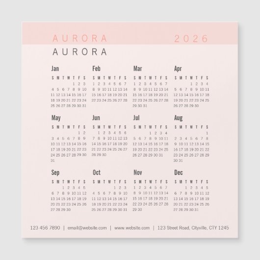 ミニマリスト2トーンピンク磁気カレンダー (正面)