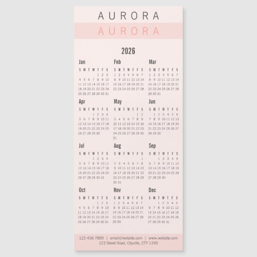 ミニマリスト2トーンピンク磁気カレンダー (正面)