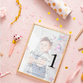 ミニマリスト2フォトキッズファースト誕生日パーティー 招待状