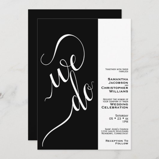 ミニマリスト2ペインブラックエレガントを実行結婚する 招待状 (正面/裏面)