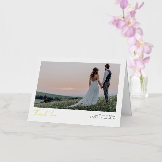 ミニマリスト2写真結婚書道の感謝 箔グリーティングカード (蘭)