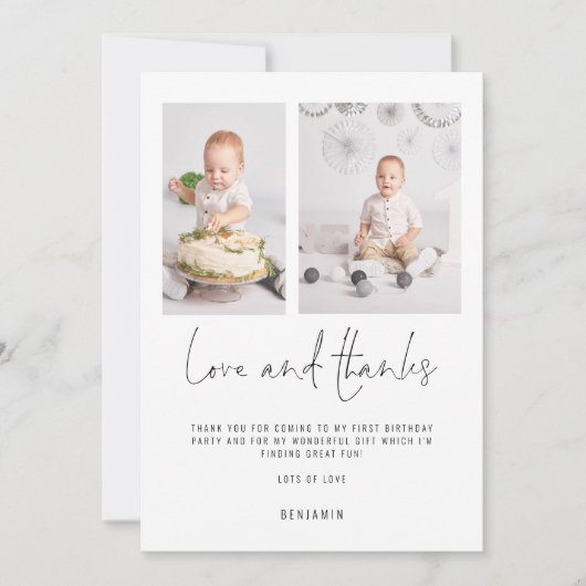 ミニマリスト2写真1st誕生日の愛と感謝してい カード (正面)