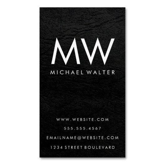 ミニマリスト2文字モノグラムフェイクレザー マグネット名刺 (正面縦)