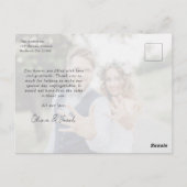 ミニマリスト2枚の写真とカリグラフィー結婚式お礼カード ポストカード (裏面)