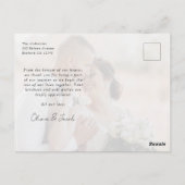 ミニマリスト2枚の写真とカリグラフィー結婚式のお礼カード ポストカード (裏面)