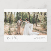 ミニマリスト2枚の写真とカリグラフィー結婚式のお礼カード ポストカード (正面)