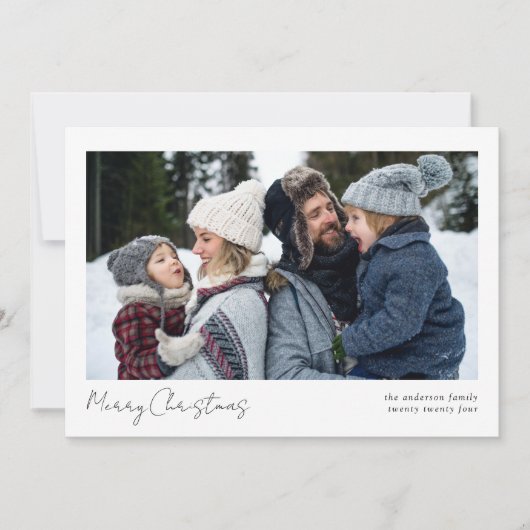 ミニマリスト2枚の写真とカリグラフィー メリークリスマス シーズンカード (正面)