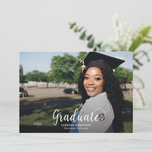 ミニマリスト2枚の写真卒業アナウンスメントカード 案内状 (スタンド正面)