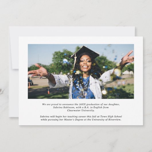 ミニマリスト2枚の写真卒業アナウンスメントカード 案内状 (裏面)