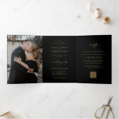 ミニマリスト2枚の写真 ゴールド ブラック 結婚式 RSVP QR 三つ折り招待状 (内部)