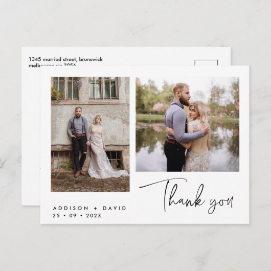 ミニマリスト2枚フォトスクリプトありがとうはがき ポストカード (正面/裏面)