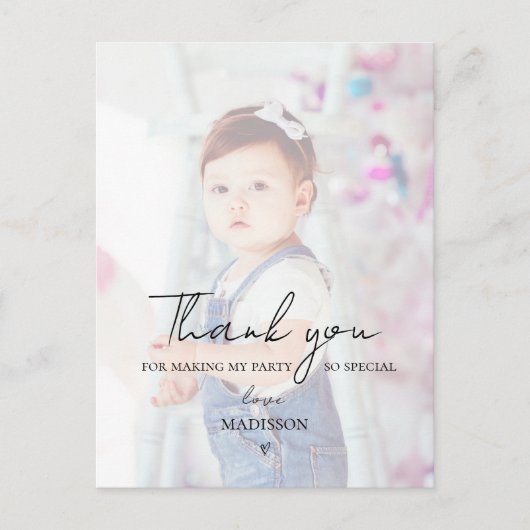 ミニマリスト2枚フォトファースト誕生日ありがとう ポストカード (正面)