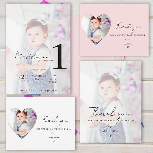 ミニマリスト2枚フォトファースト誕生日ありがとう ポストカード