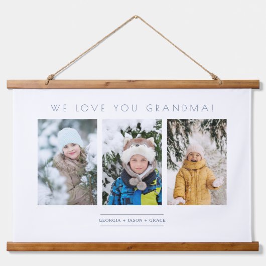 ミニマリスト3写真コラージュキープサケfor Family 吊り下げ型タペストリー (正面)