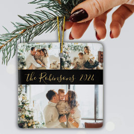 ミニマリスト3家族の写真コラージクリスマス セラミックオーナメント