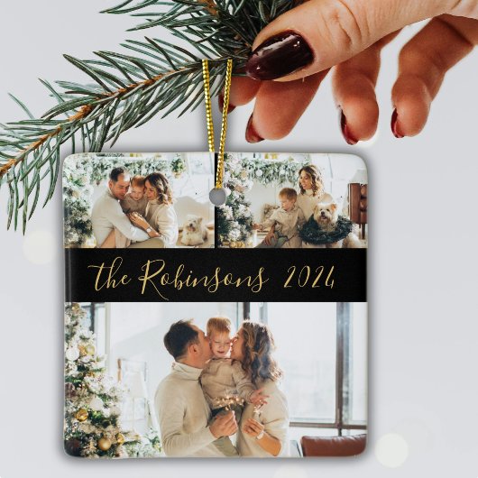 ミニマリスト3家族の写真コラージクリスマス セラミックオーナメント