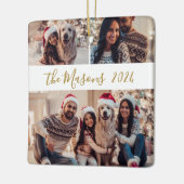 ミニマリスト3家族の写真コラージクリスマス セラミックオーナメント (左)