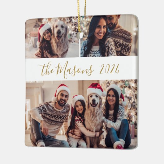 ミニマリスト3家族の写真コラージクリスマス セラミックオーナメント (左)