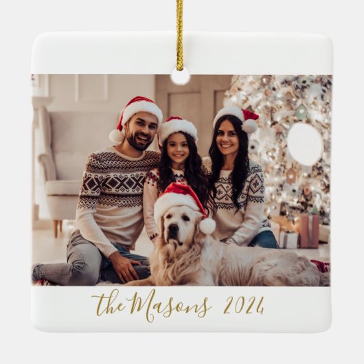 ミニマリスト3家族の写真コラージクリスマス セラミックオーナメント (裏面)