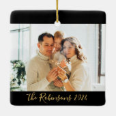 ミニマリスト3家族の写真コラージクリスマス セラミックオーナメント (裏面)