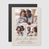ミニマリスト3枚の写真コラージュ ベージュのSave the Date マグネット招待状 (正面/裏面)