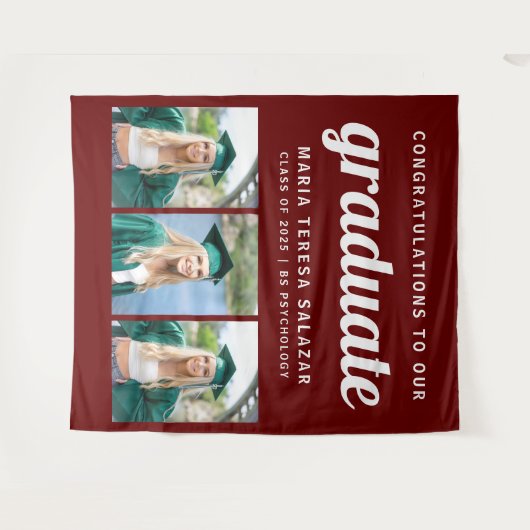 ミニマリスト3枚の写真卒業タペストリー |マルーン タペストリー (正面(横))