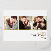 ミニマリスト3枚写真コラージュ クリスマス ゴールド 箔シーズンカード (正面)