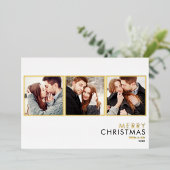 ミニマリスト3枚写真コラージュ クリスマス ゴールド 箔シーズンカード (立ち正面)