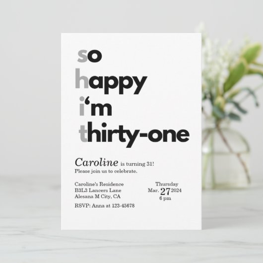 ミニマリスト31番目の誕生日招待状モダンテーマ 招待状 (スタンド正面)