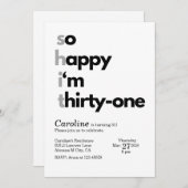 ミニマリスト31番目の誕生日招待状モダンテーマ 招待状 (正面/裏面)