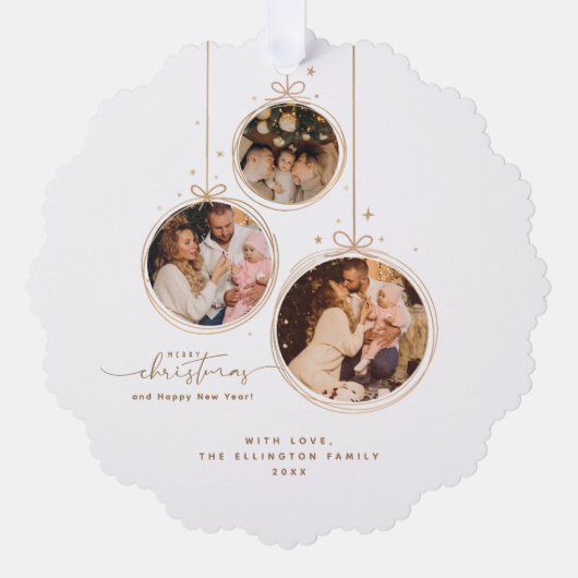 ミニマリスト3 – 写真ファミリーメリークリスマスホリデー オーナメントカード (正面)