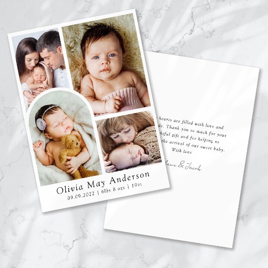 ミニマリスト5フォトアーチサンキュー誕生 案内状