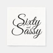 ミニマリスト60とサッシー60番目の白黒誕生日 スタンダードカクテルナプキン (正面)