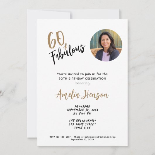 ミニマリスト60＆ファビュラス フォト 60歳の誕生日 招待状 (正面)