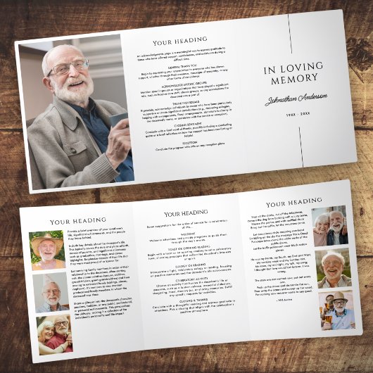 ミニマリスト7写真葬儀/メモリアル・サービス 三つ折りプログラム