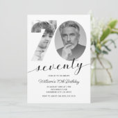 ミニマリスト70歳誕生日 70枚の写真 招待状 (スタンド正面)