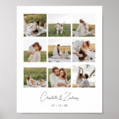 ミニマリスト9枚写真コラージュ結婚式カップルカスタム ポスター (正面)