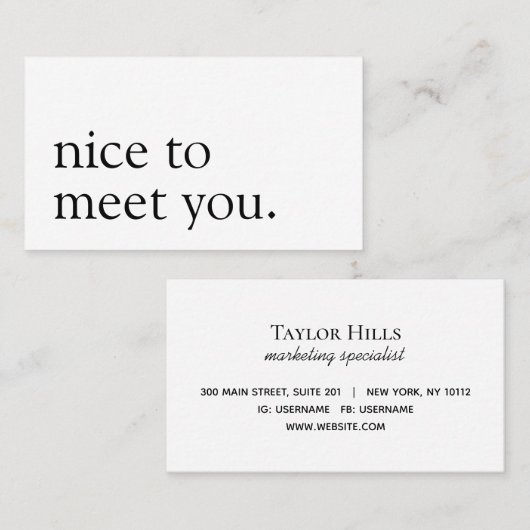 ミニマリスト、お会いできてうれしいモノクロ 名刺 (正面/裏面)