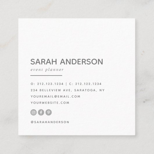 ミニマリスト|のモダンのタイポグラフィのシンプルな灰色 スクエア名刺 (裏面)